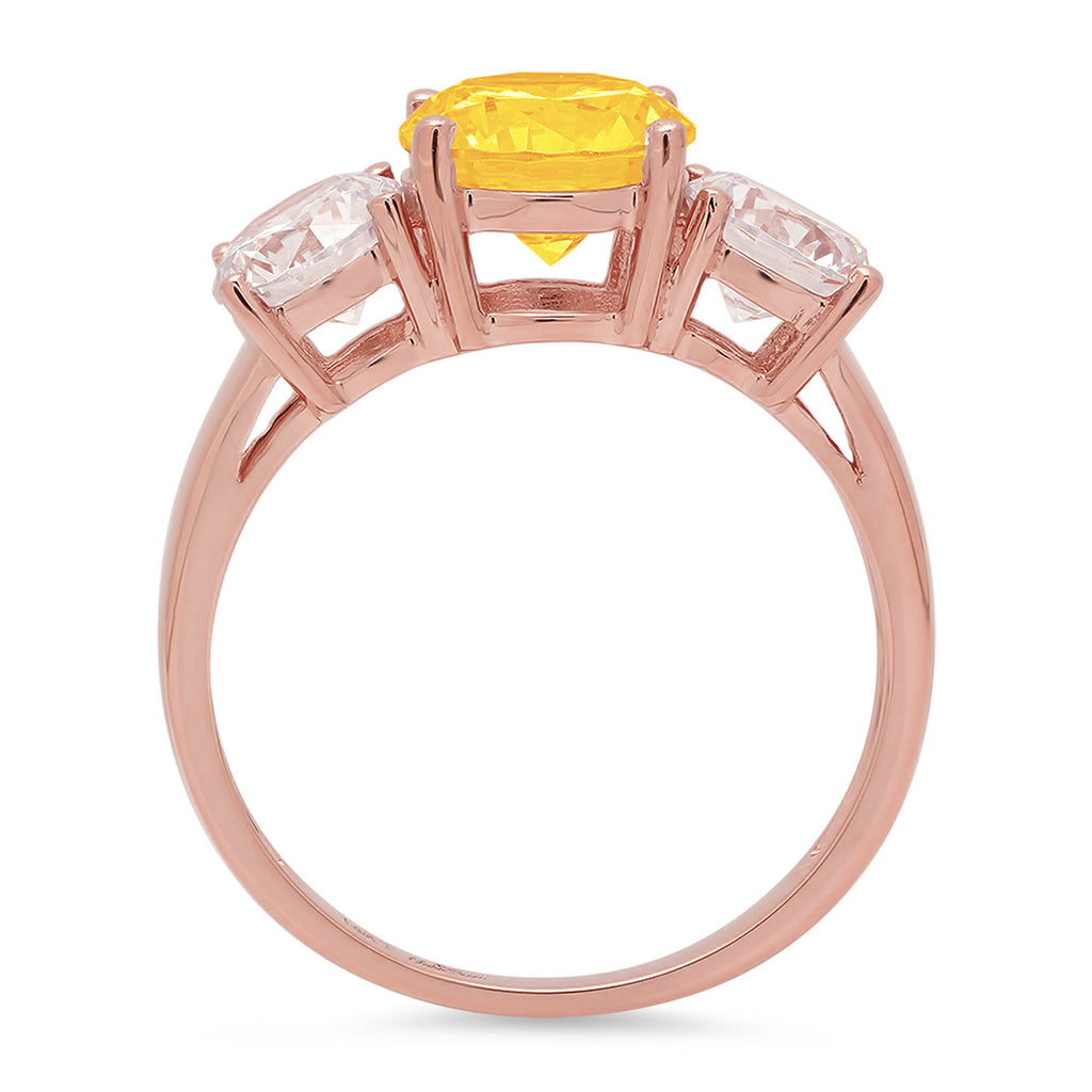 3.25ct Round Cut Yellow Natural Citrine 18k Rose Gold 3 Stone Ring Size 3.75 P433301