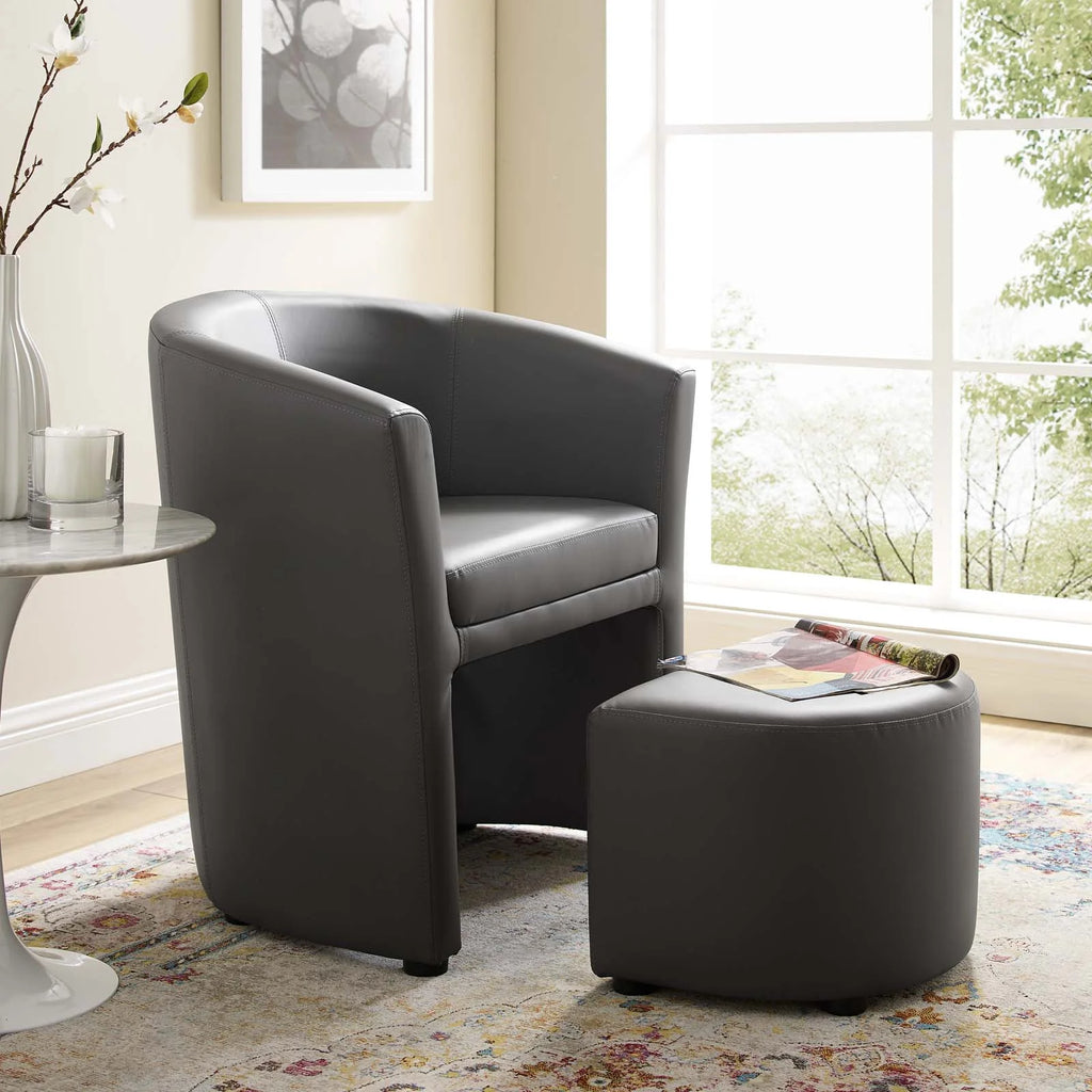 Grey Faux Leather Armchair and Ottoman A3232