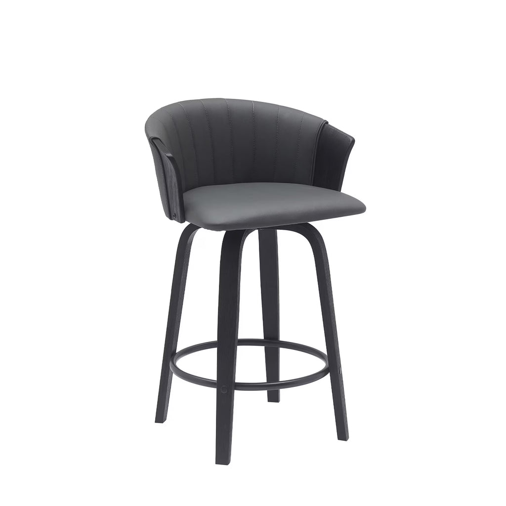 Black Faux Leather Swivel Counter Stool Chair W68834