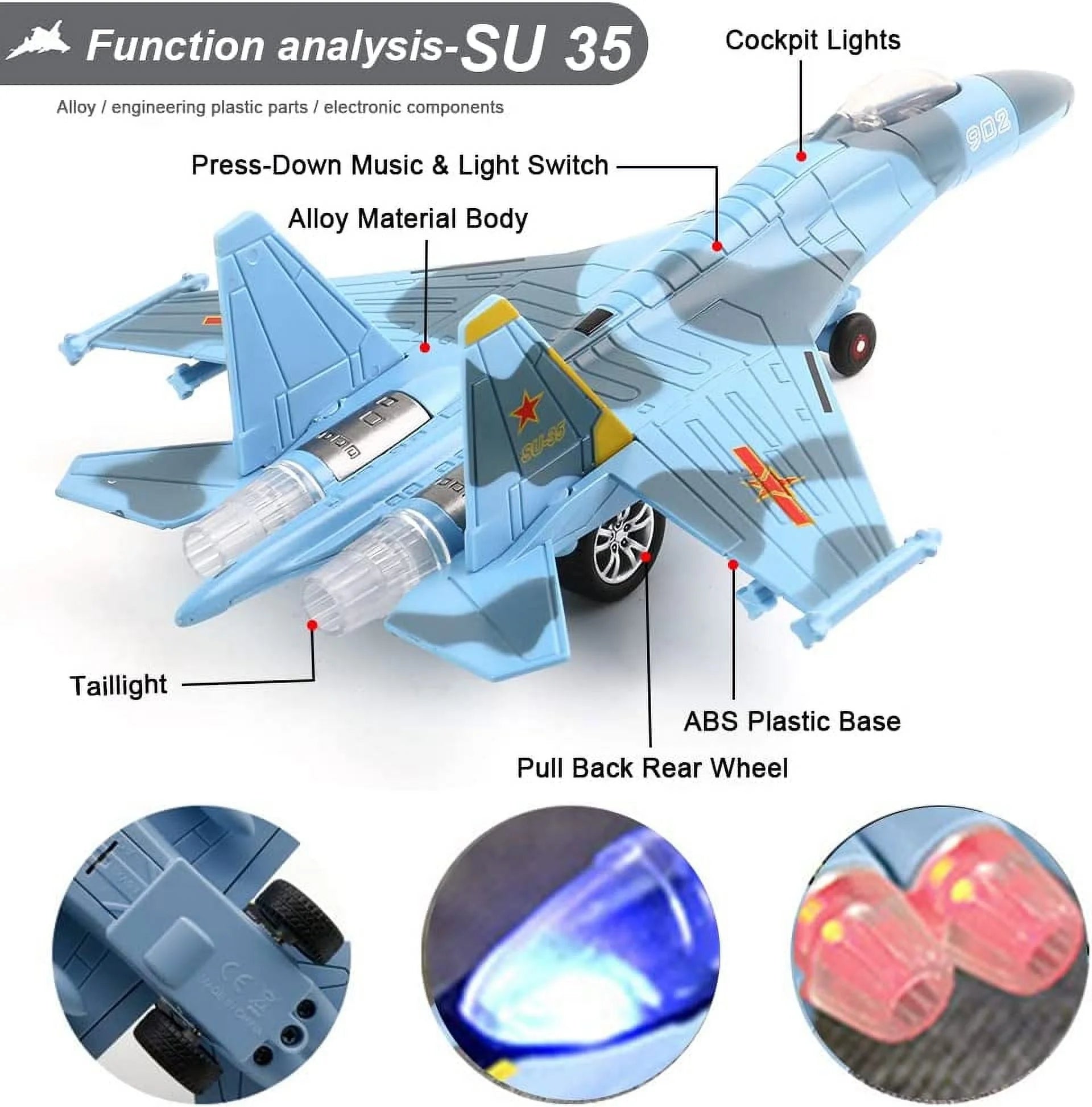 2 Pack Diecast Airplane Toy with Light & Sound X91747
