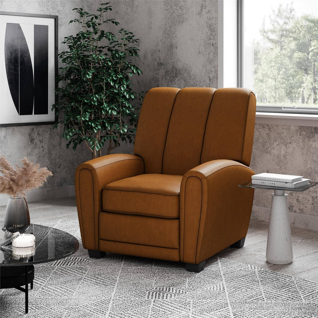 Camel Faux Leather Pushback Recliner Y9088