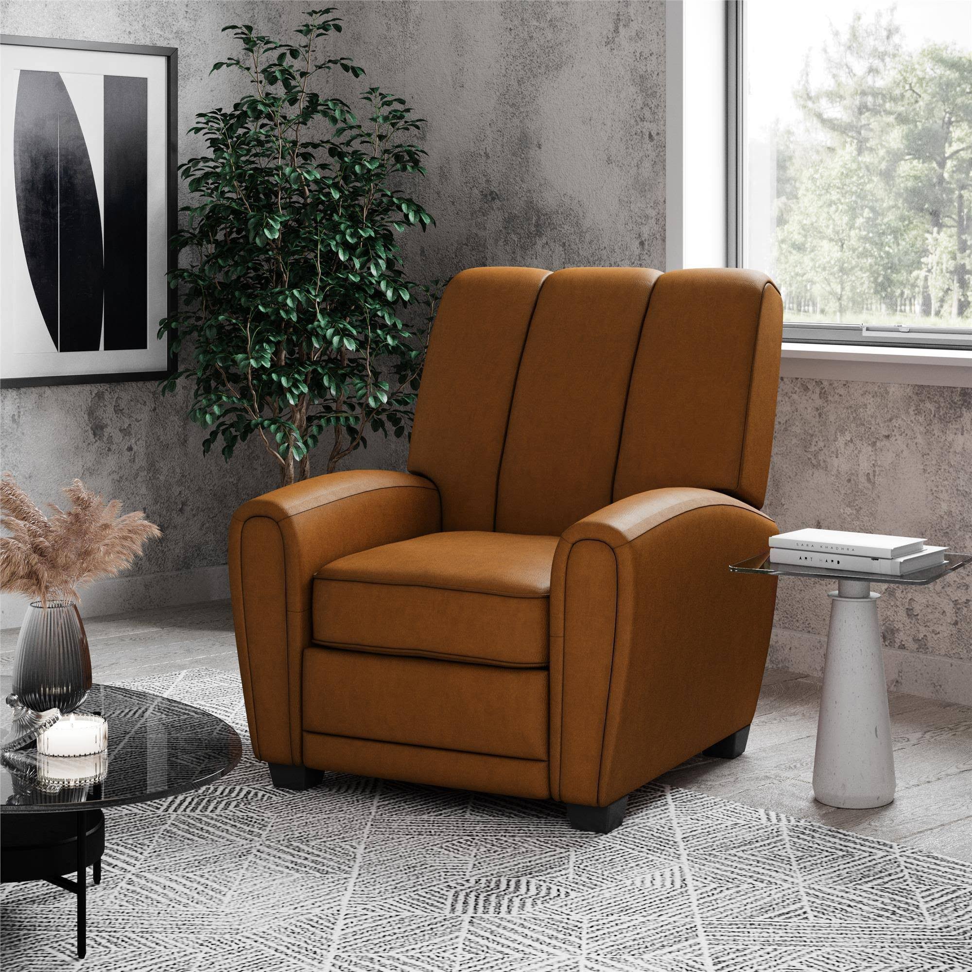 Camel Faux Leather Pushback Recliner Y9088