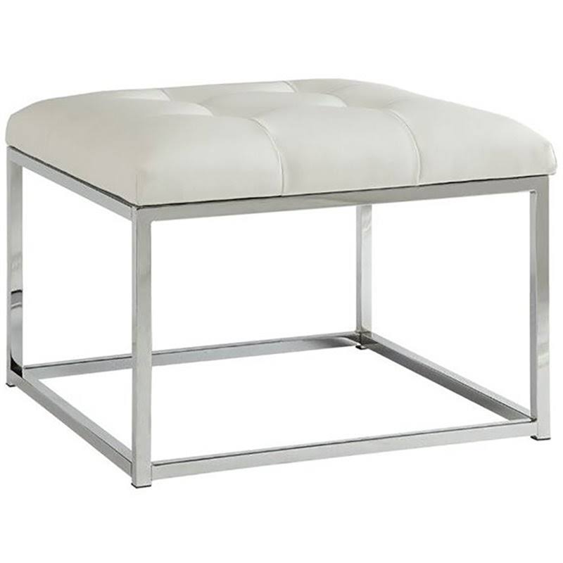 White Faux Leather Tufted Square Ottoman K439531
