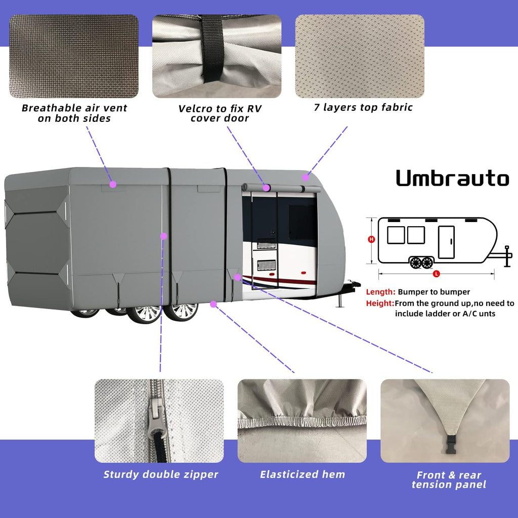 RV Cover 7 Layers Top Camper Cover for 27' to 30' RV with Tongue Jack Cover J14086