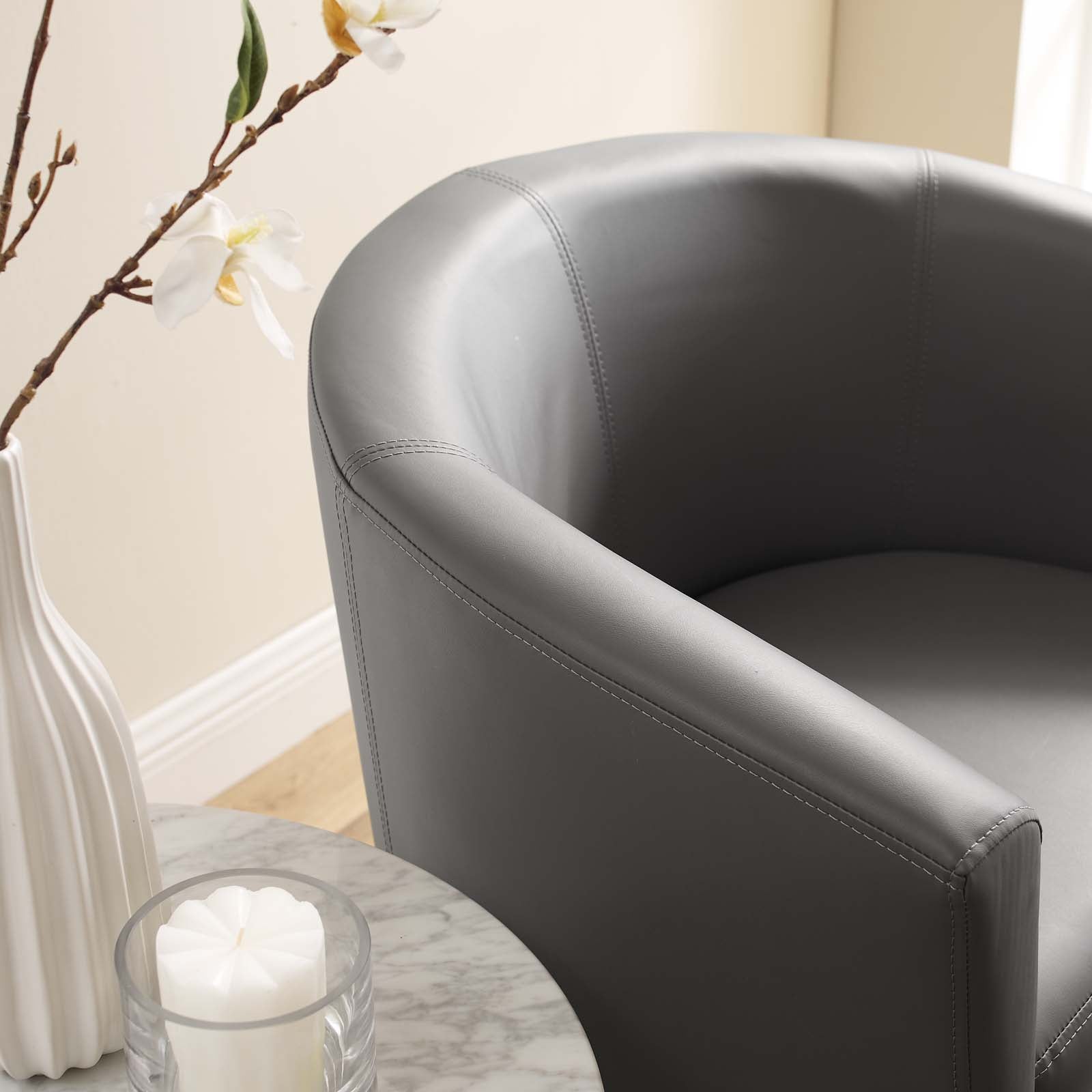 Grey Faux Leather Armchair and Ottoman A3232