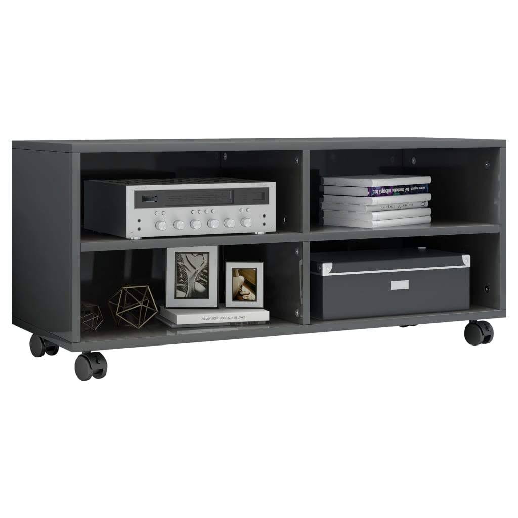 High Gloss Gray TV Cabinet with Castors Chipboard B124