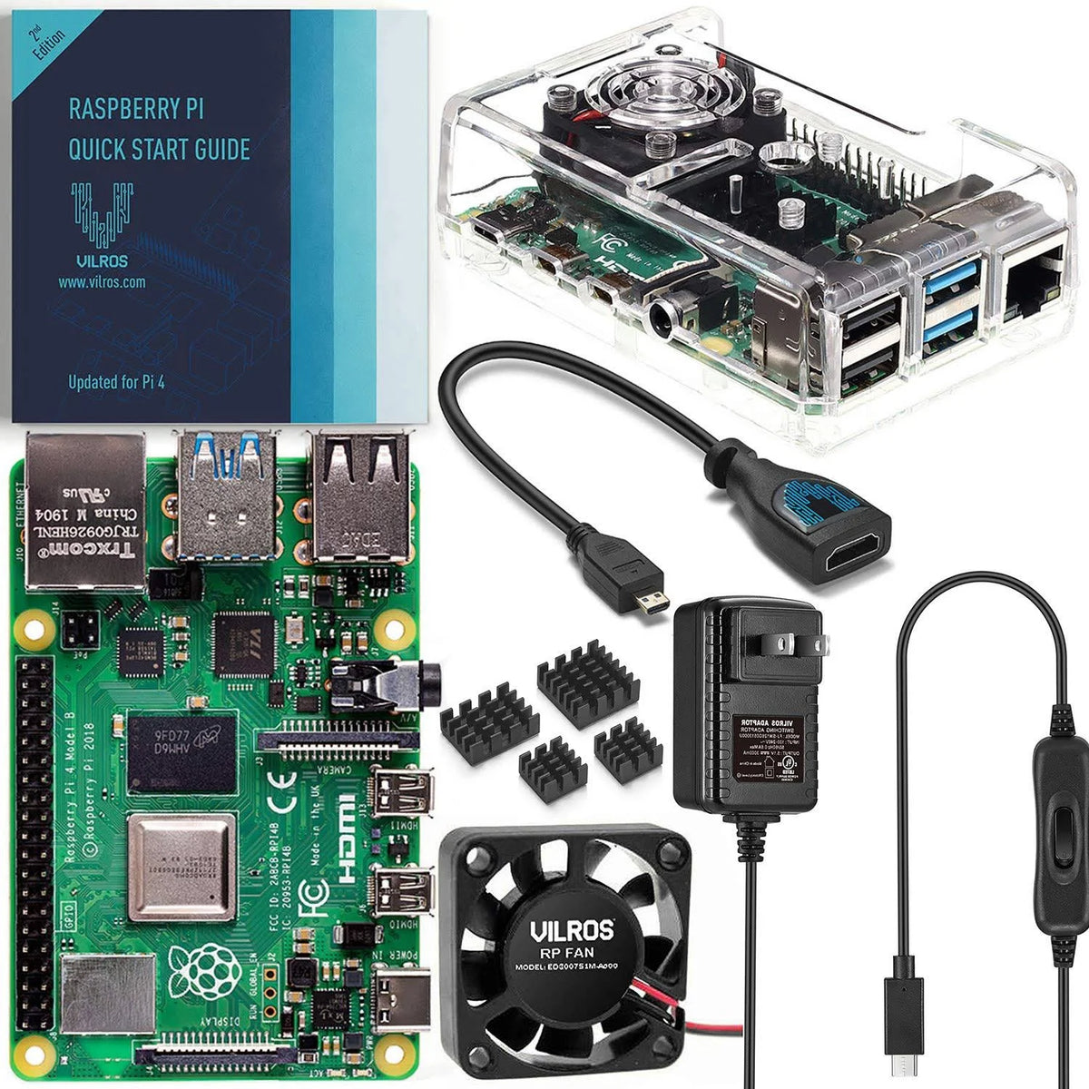 Raspberry Pi 4 8GB Basic Kit with Clear Transparent Fan Cooled Case B679