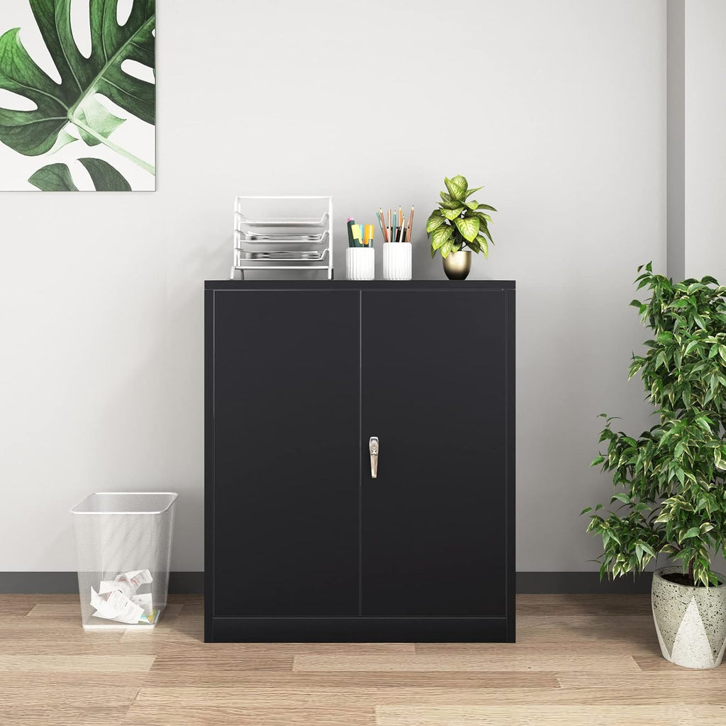 White Metal Storage Cabinet with Doors and 2 Adjustable Shelves O591