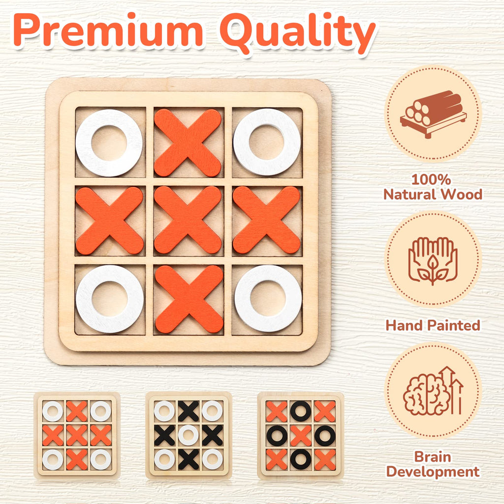 6 Pieces Wooden Tic Tac Toe Game XO Chess Board Game R7662
