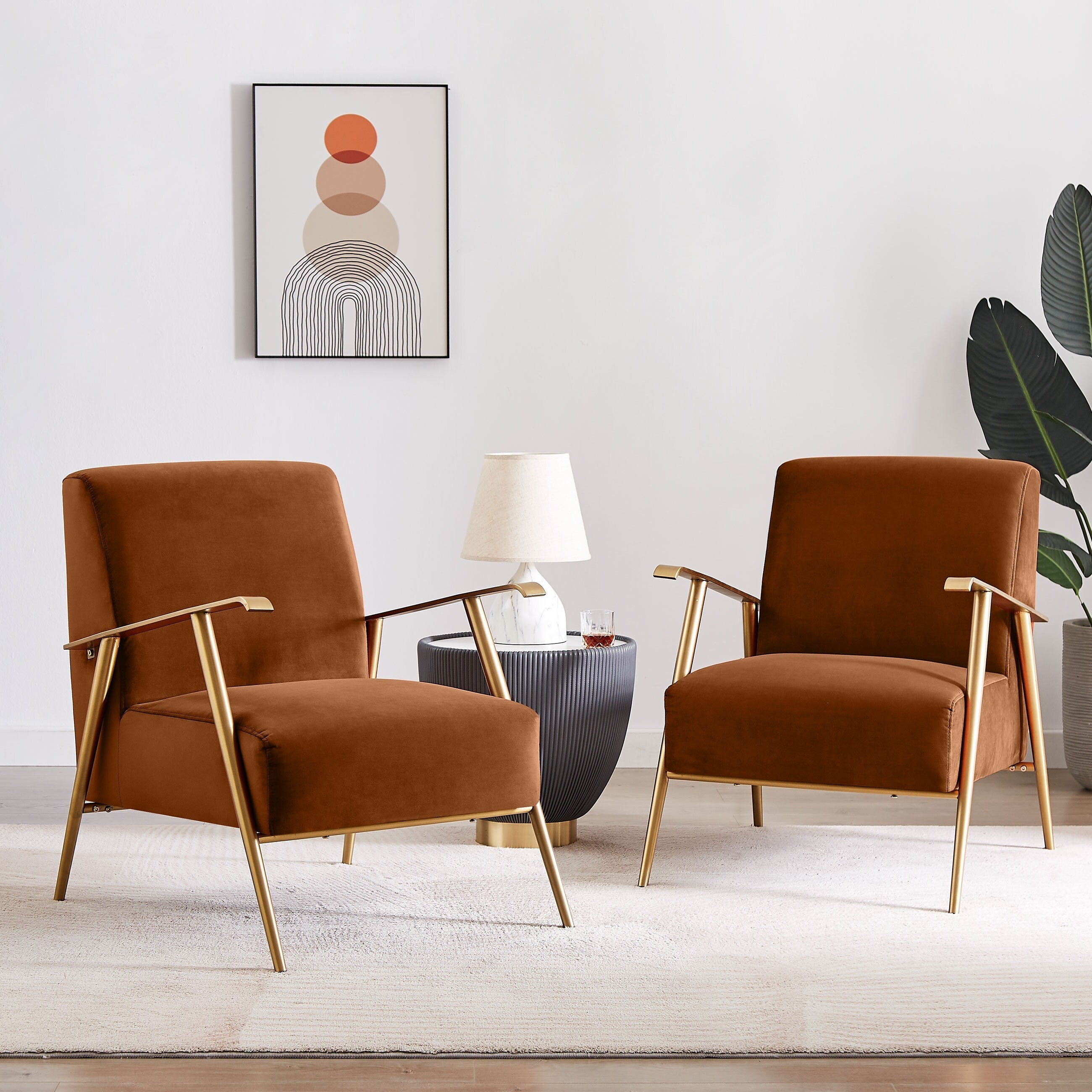 Olive Velvet Armchair with Gold Frame N644960