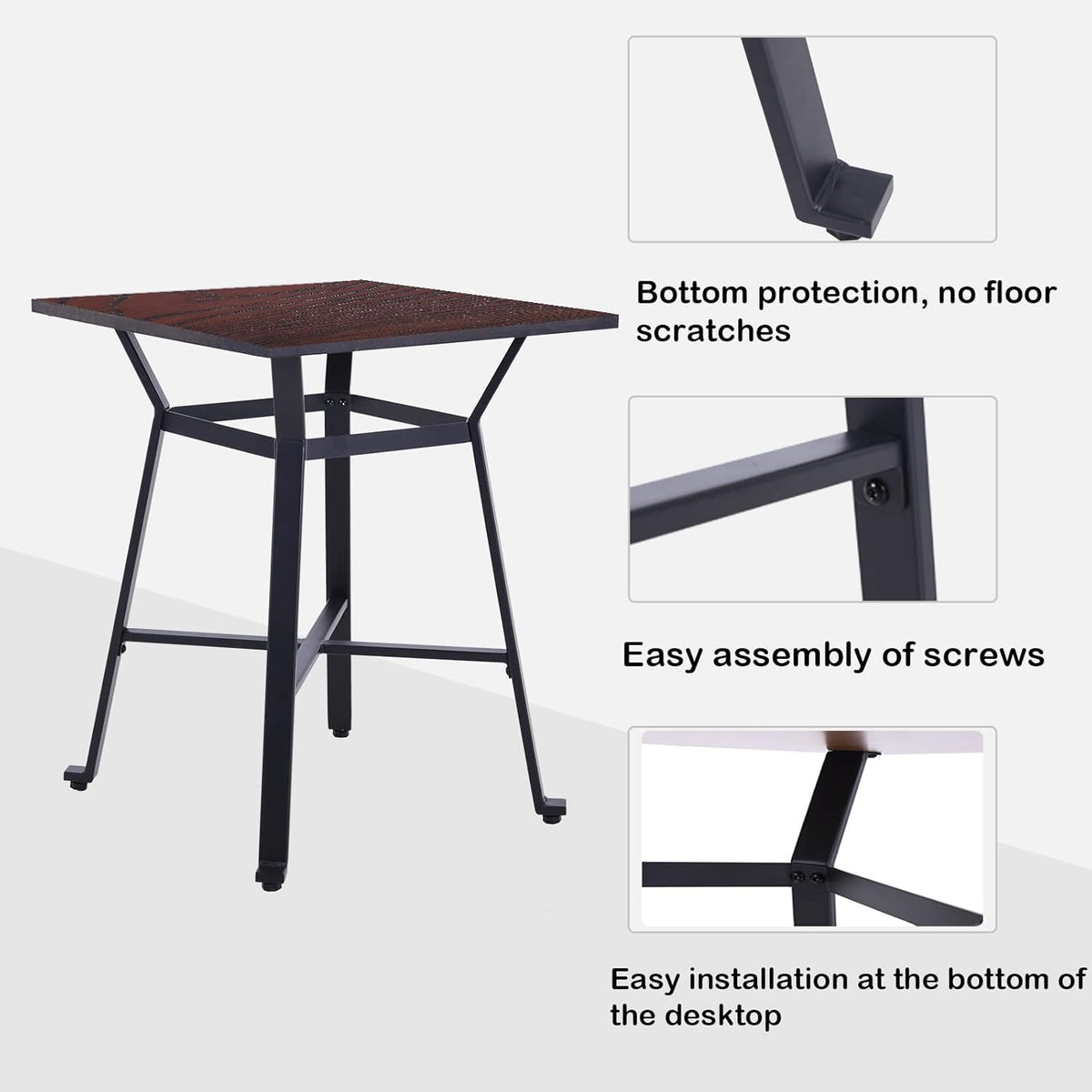 Solid Wood Square Bar Table with Metal Frame M18504
