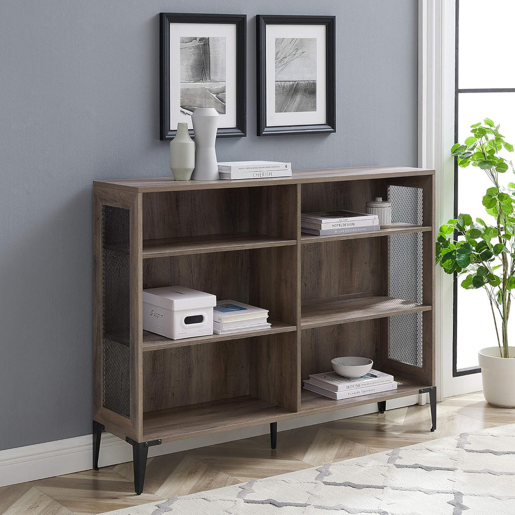 3 Tier Industrial Wood and Metal Mesh Bookcase R821