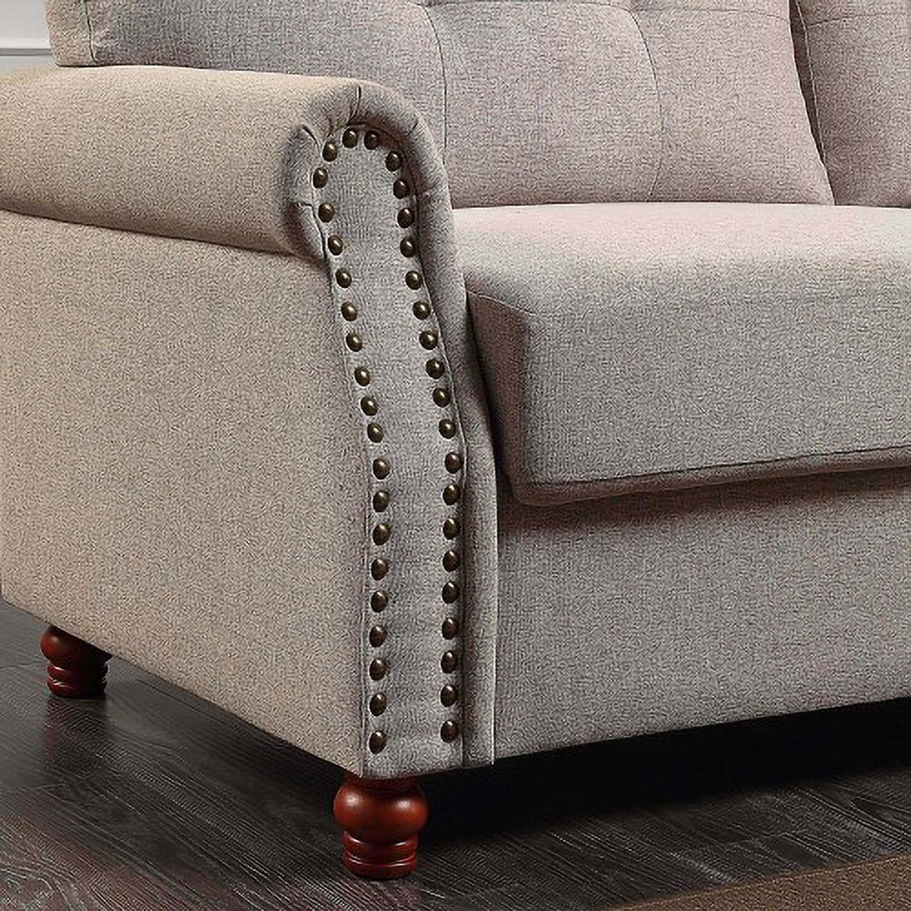 Beige Linen Upholstered Storage Sofa with Tufted Cushions C59978