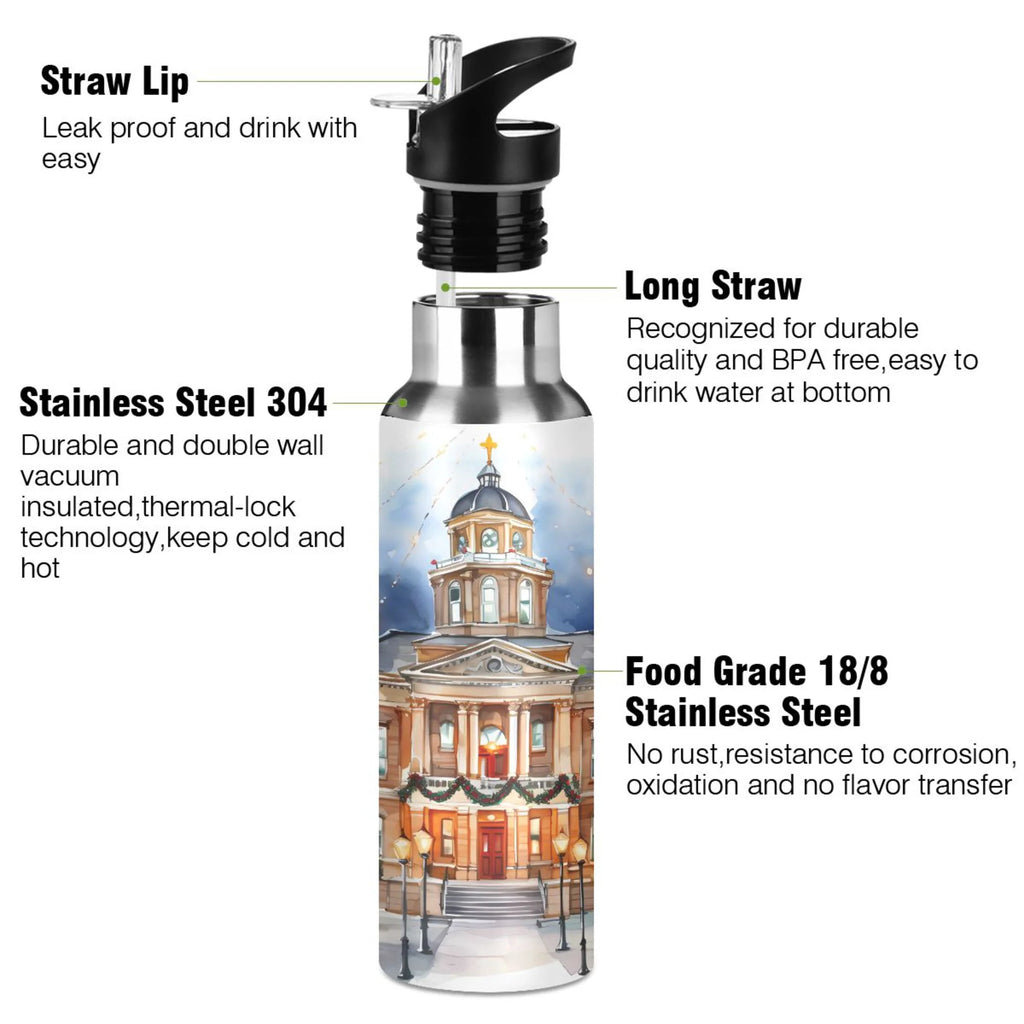 Stainless Steel Insulated Vacuum Flask Water Bottle with Straw Lid V54389