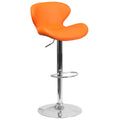 Orange Vinyl Adjustable Height Barstool with Curved Back and Chrome Base V22991