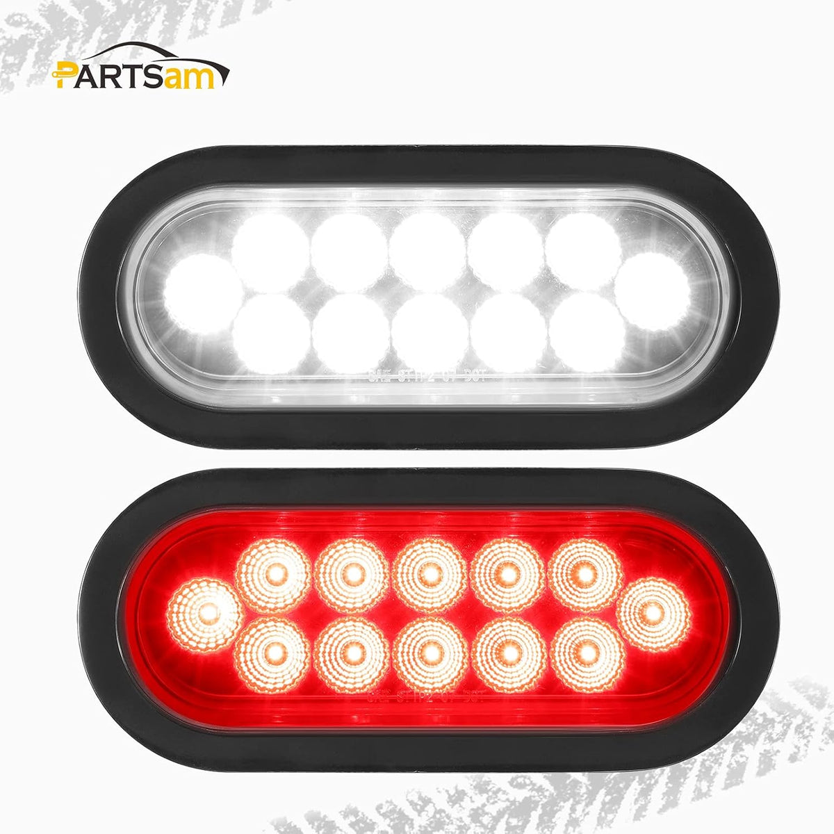 2Pcs 6.7 Inch Oval Red White LED Truck Trailer Tail Lights and Reverse Lights Kit I19725