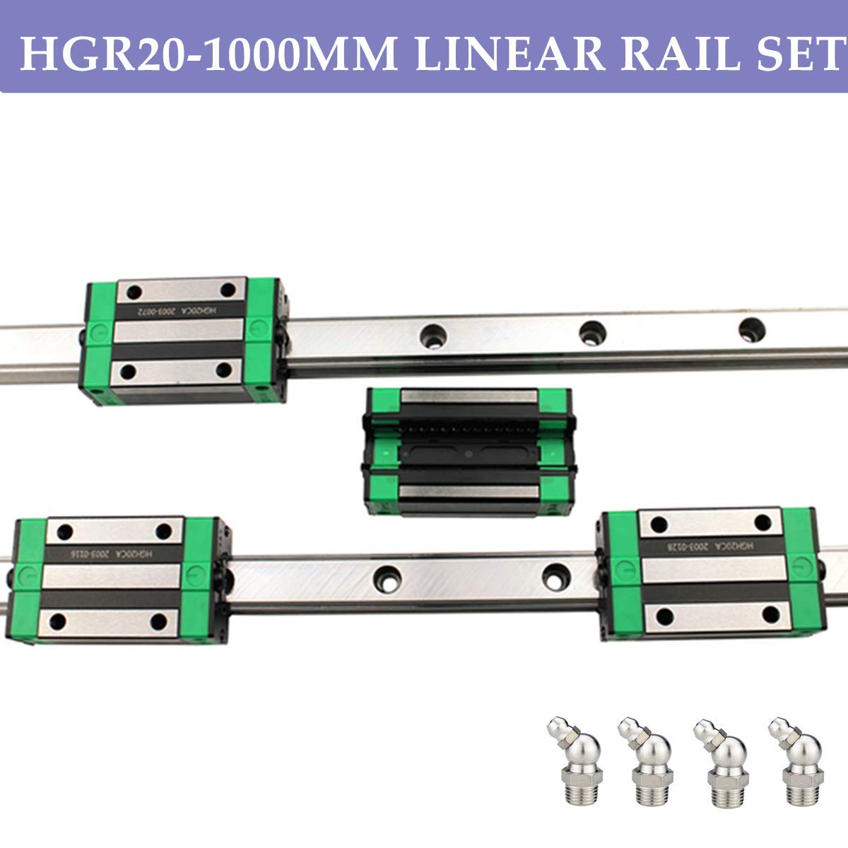 Linear Rail 2X HGR20-1000mm Slide Guideway + 4X HGH20CA Bearing Block Carriage for DIY CNC D187