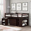 Espresso Wood Twin Low Loft Bed Frame with Storage Drawers D589285