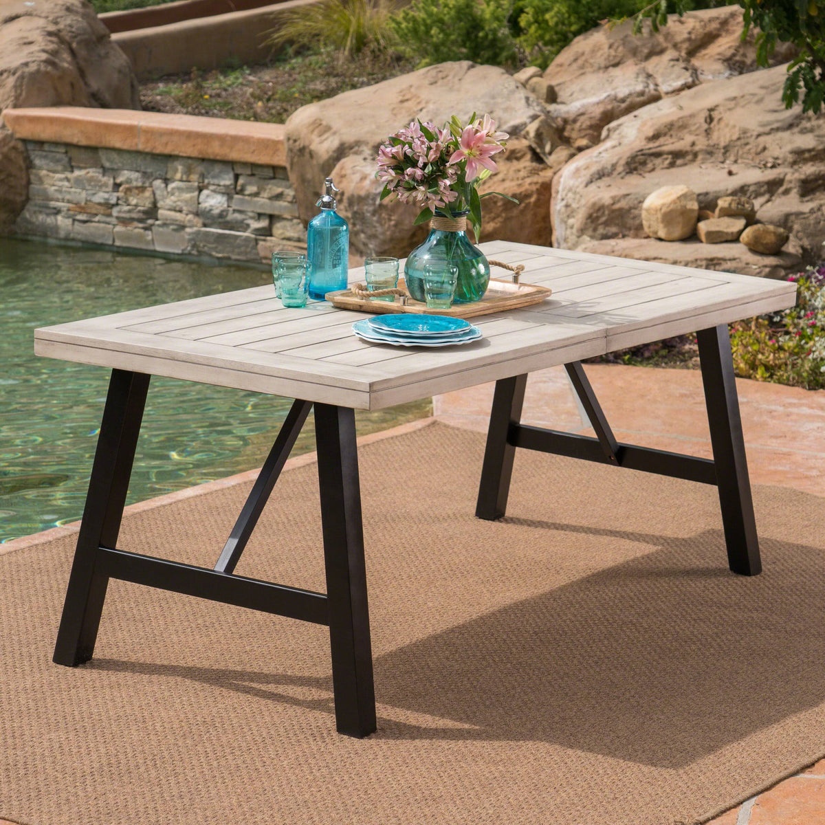 Light Grey Finish Acacia Wood Dining Table X647