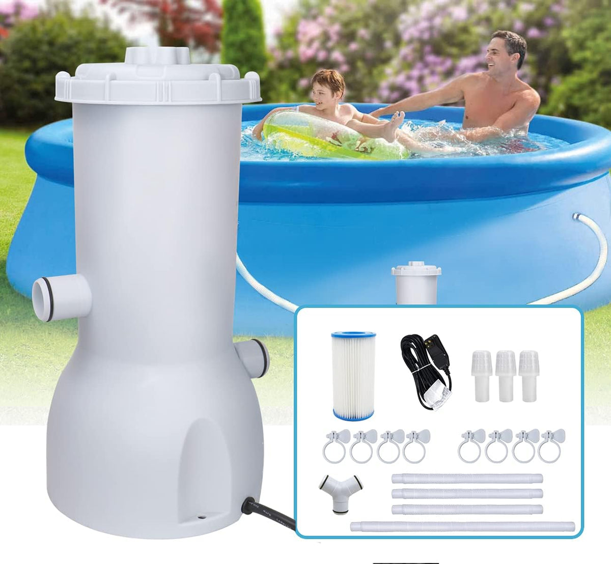 1000 GPH Clear Cartridge Filter Pump for Above Ground Pools, 110-120V with GFCI, Pack of 2 B29614