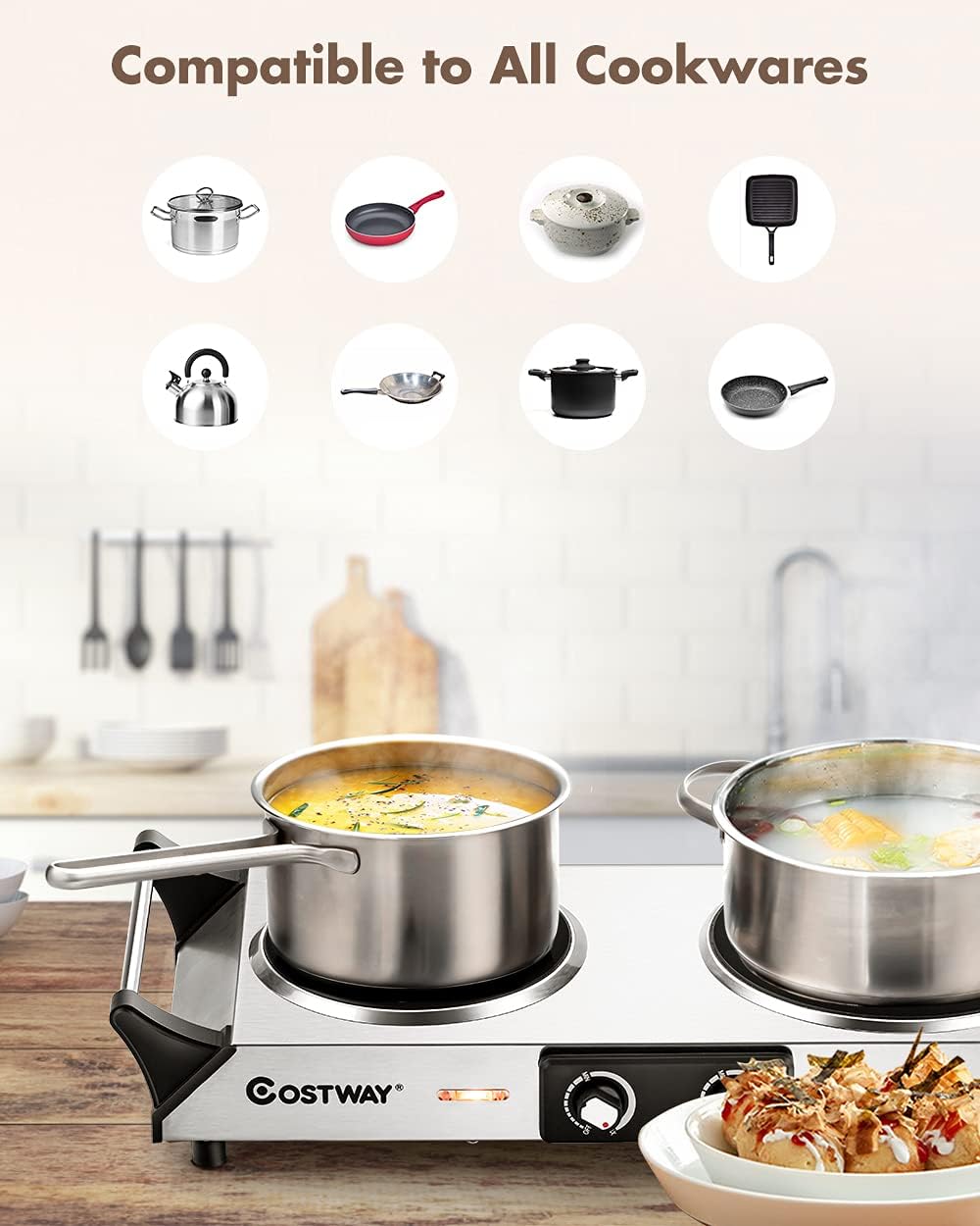 Silver Electric Double Burner Hot Plate with Handles R771806