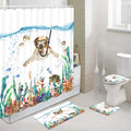Funny Diving English Bulldog Shower Curtain Set with Hooks 69 x 70Inch, Bathroom Sets with Shower Curtain and Rugs, Toilet Lid Cover and Bath Mat B963