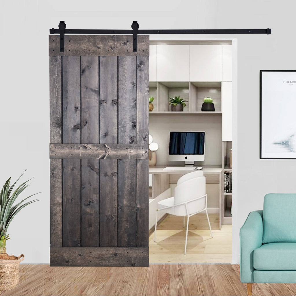 Paneled Wood Barn Door with Installation Hardware Kit L66074