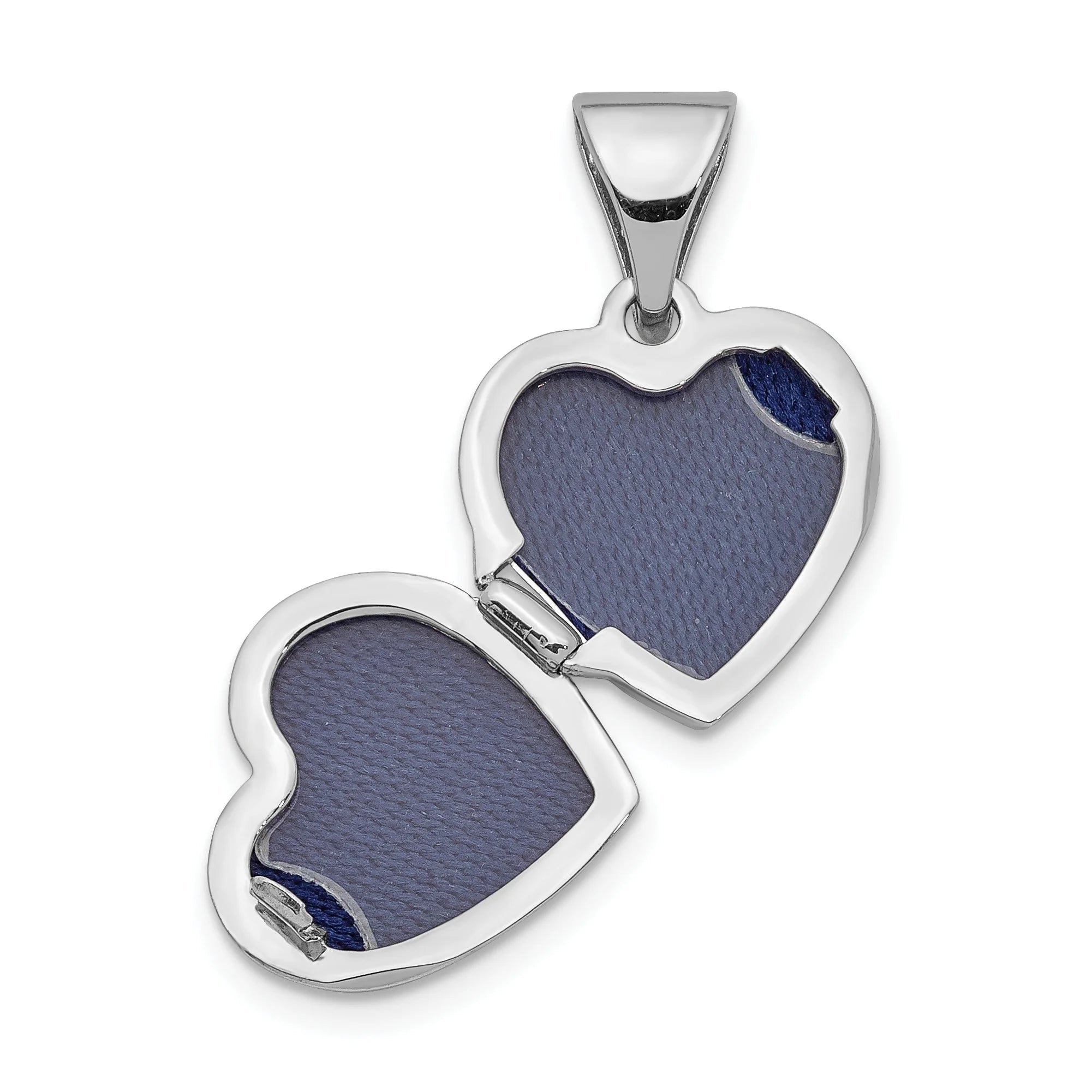 14K White Gold Rhodium Plated Flower Heart Locket Pendant Charm D5222