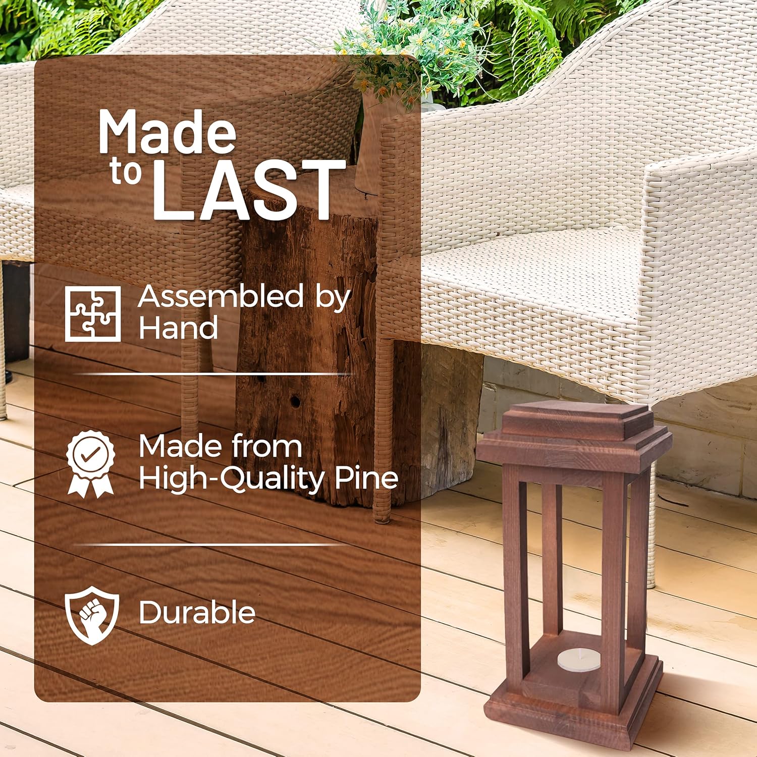 Rustic Decorative Wooden Lantern Set of 2 G616166