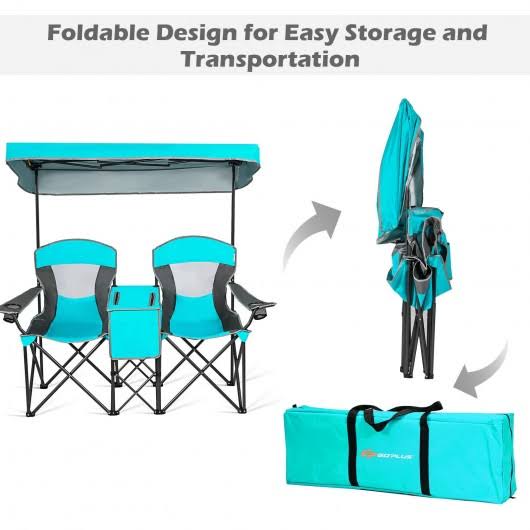 Turquoise Folding Camping Chair with Cup Holder R5774