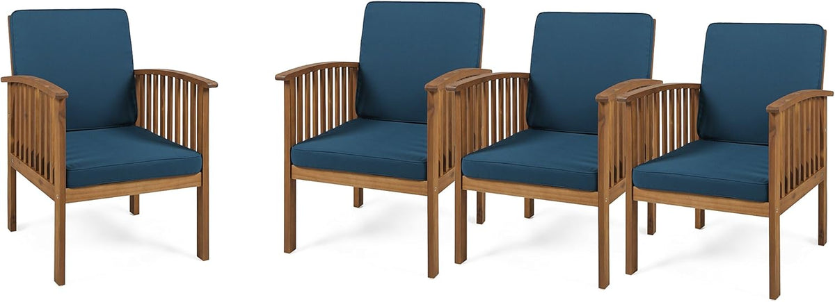 Brown Patina and Dark Teal Acacia Wood Club Chairs (Set of 4) D995850