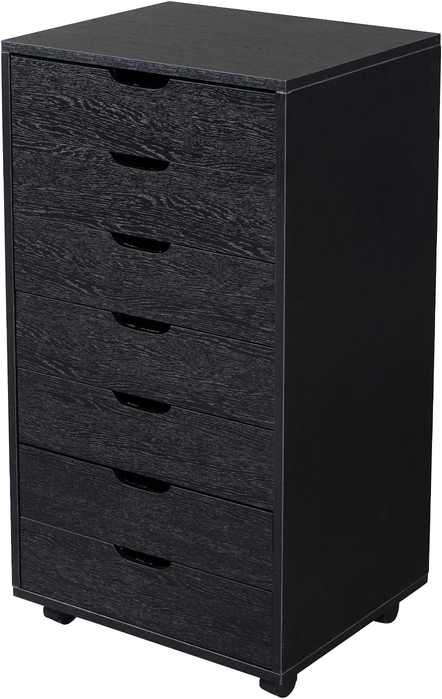 6 Drawers Mobile Wooden Filing Cabinet with Lockable Casters, White W56075