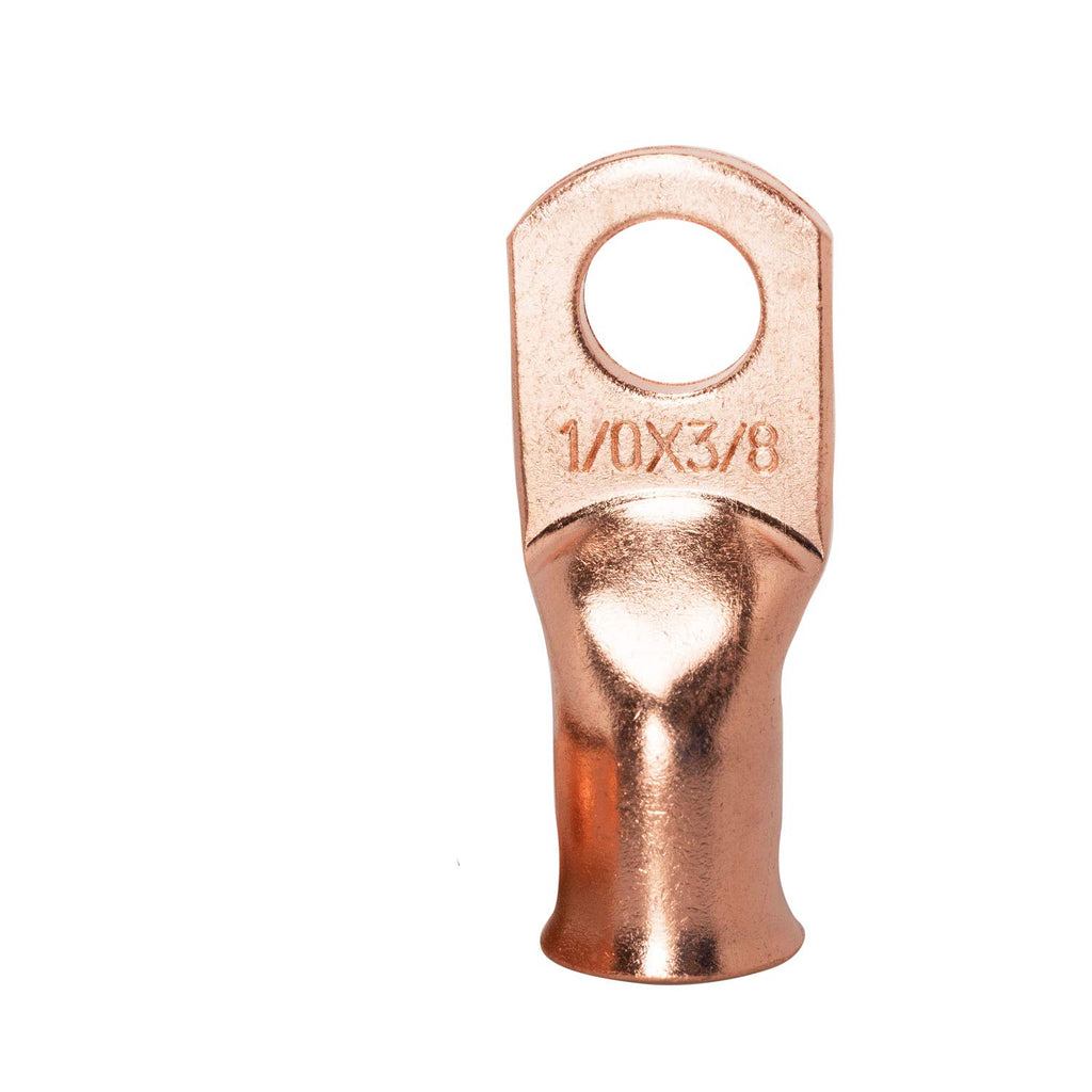 12PCS 1/0x3/8 Copper Ring Terminal Connectors 1/0 AWG Heavy Duty Battery Cable Ends Bare Copper Lugs with 12 PCS 3:1 Heat Shrink Tubing T692807