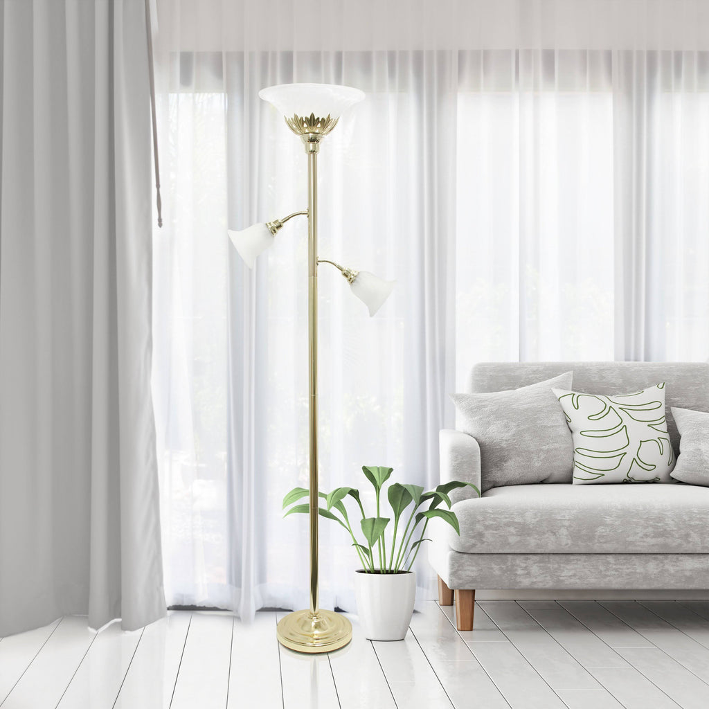 3 Light Floor Lamp with Scalloped Glass Shades V79568