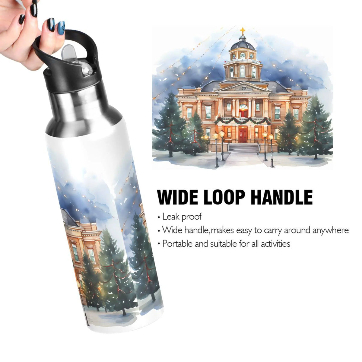 Stainless Steel Insulated Vacuum Flask Water Bottle with Straw Lid V54389