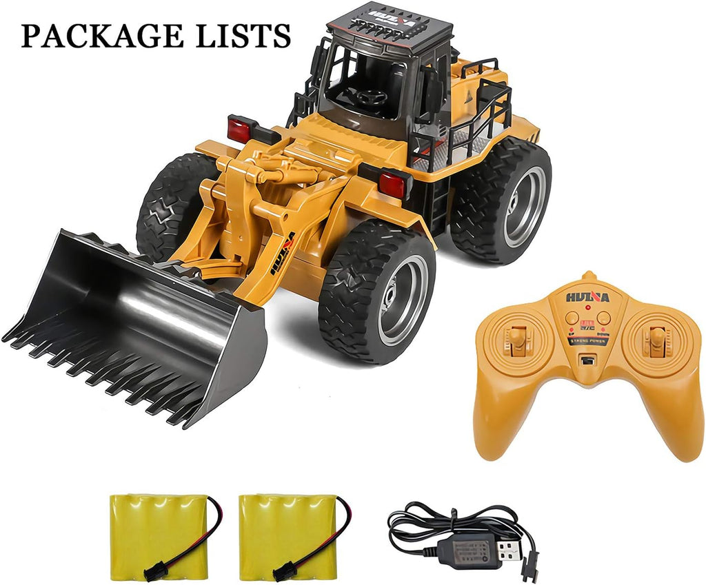 Remote Control Bulldozer Toy Truck 1/18 Scale RC Construction Vehicles Metal Front Loader 4WD Truck with Two Rechargeable Batteries W19275