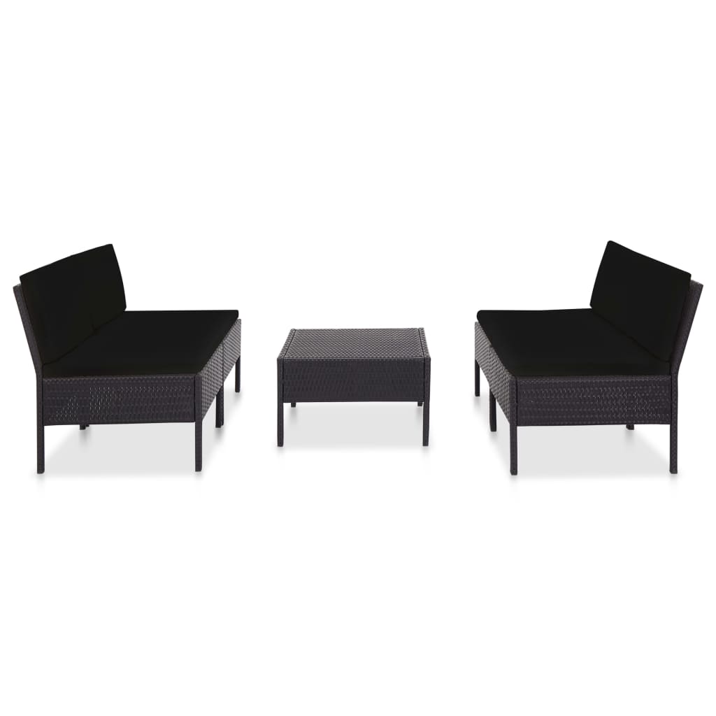 5 Piece Patio Sofa Set with Cushions Poly Rattan Black W829