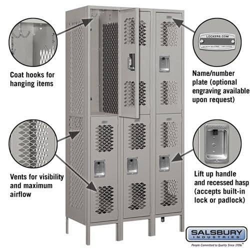 Gray 12x22 Wide Double Tier Vented Metal Locker H35773