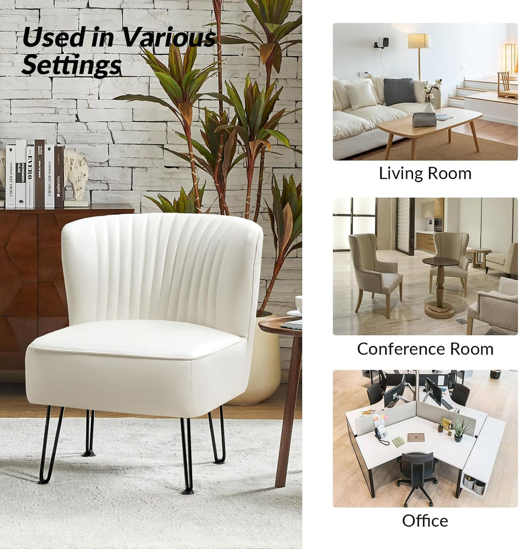 Ivory Faux Leather Accent Chairs Set Of 2 With Metal Base L1154