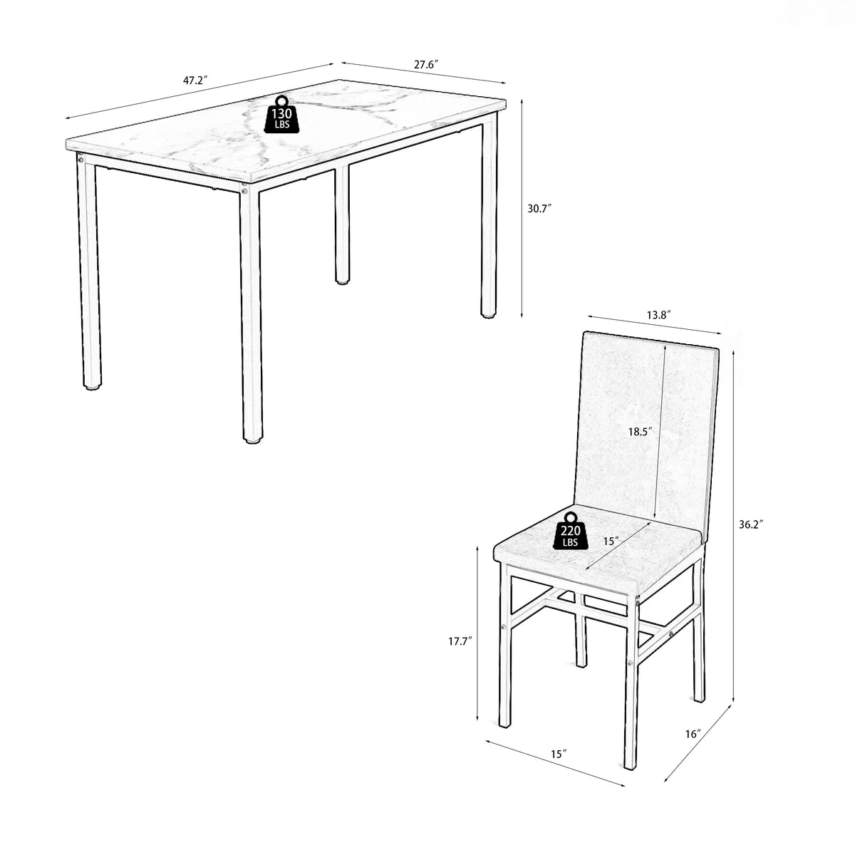5 Piece Black Dining Table and Chairs Set R746432