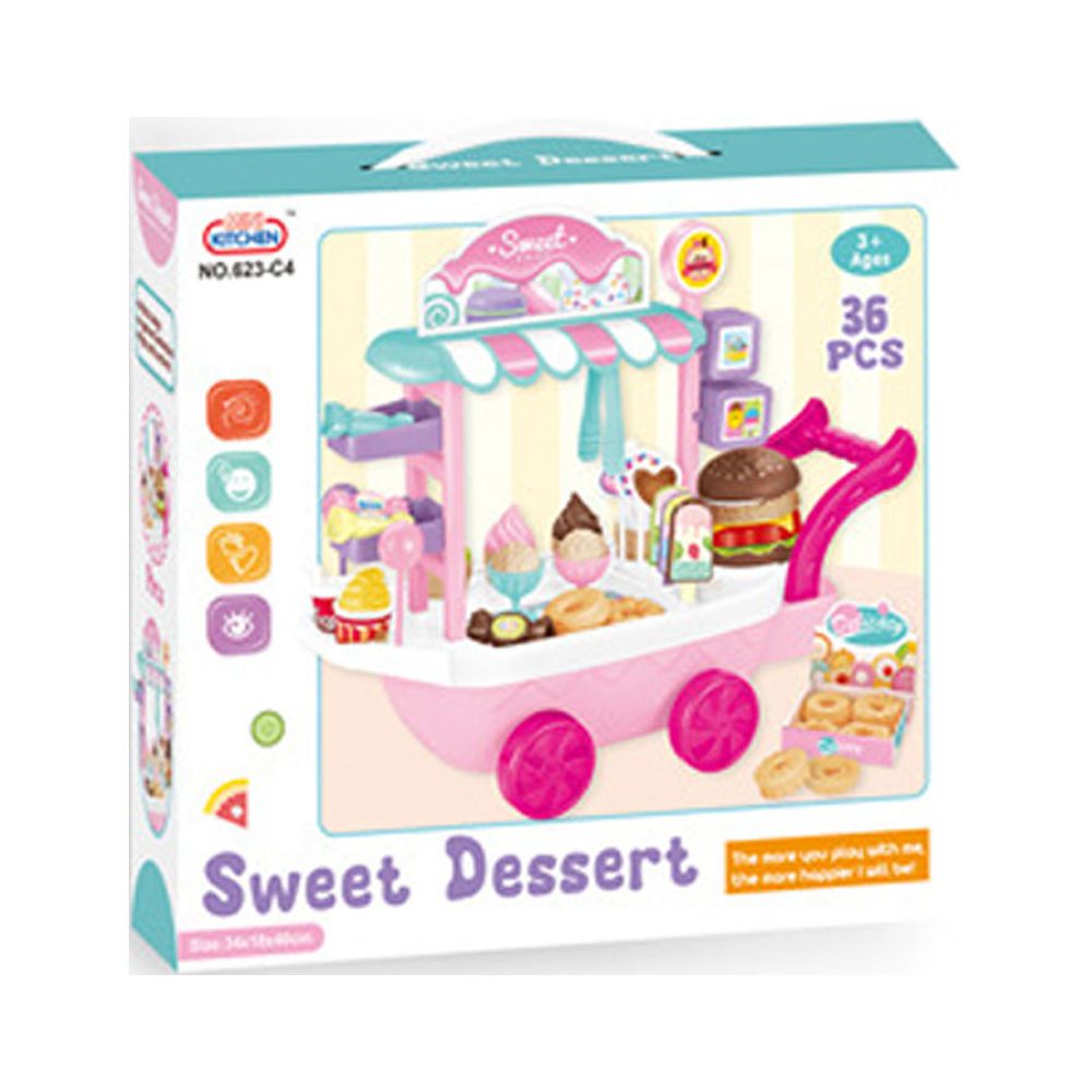 Dessert Candy Trolley Kitchen Toy Set with Food Dishes O831