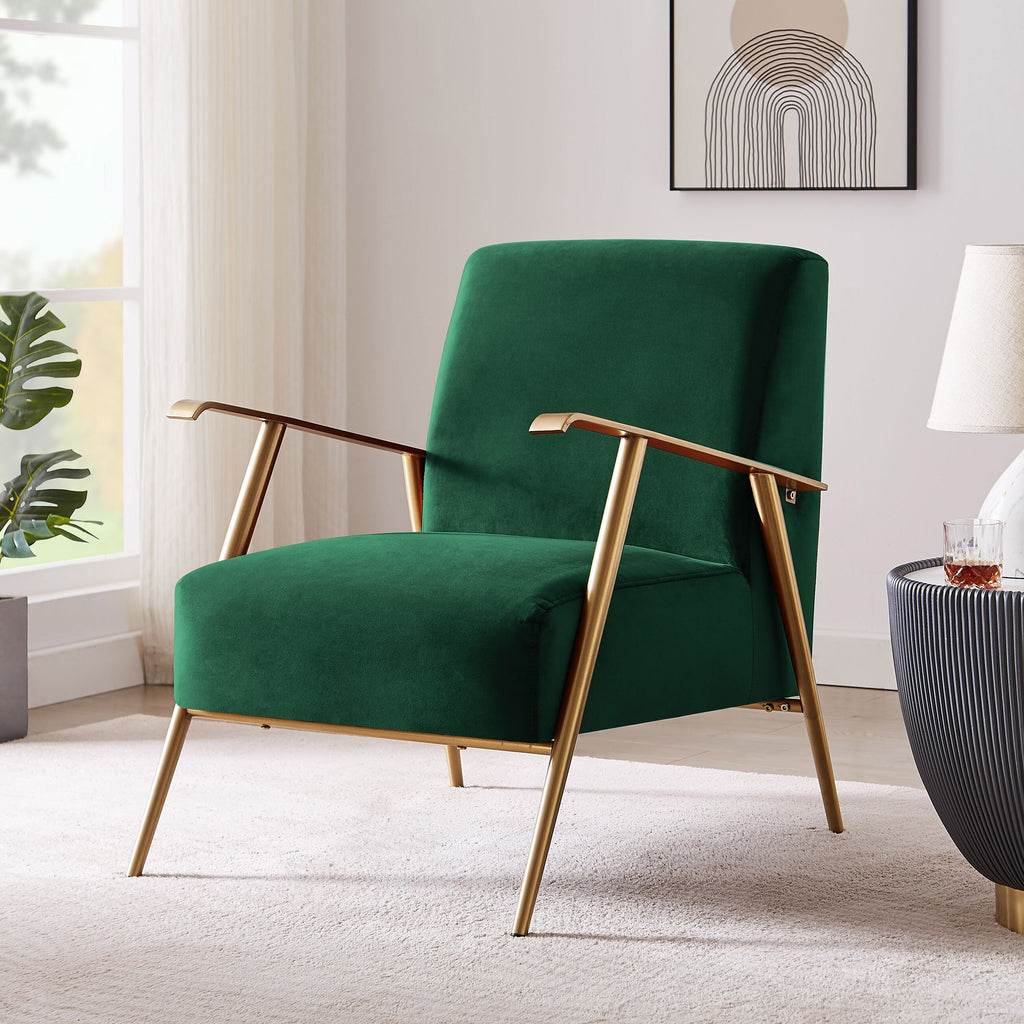 Olive Velvet Armchair with Gold Frame N644960