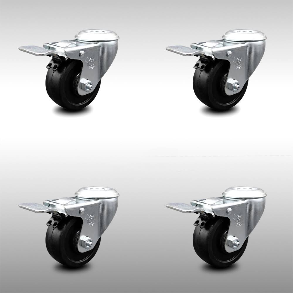 3.5 inch Soft Rubber Swivel Bolt Hole Caster Set with Total Lock Brake I1324