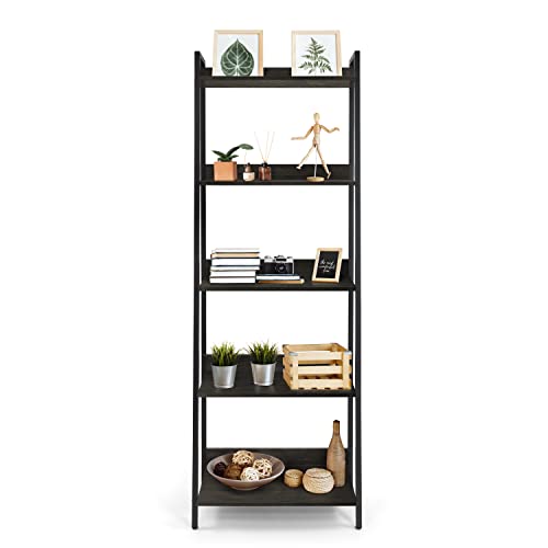 Black Wooden 5 Tier Ladder Bookshelf T47586