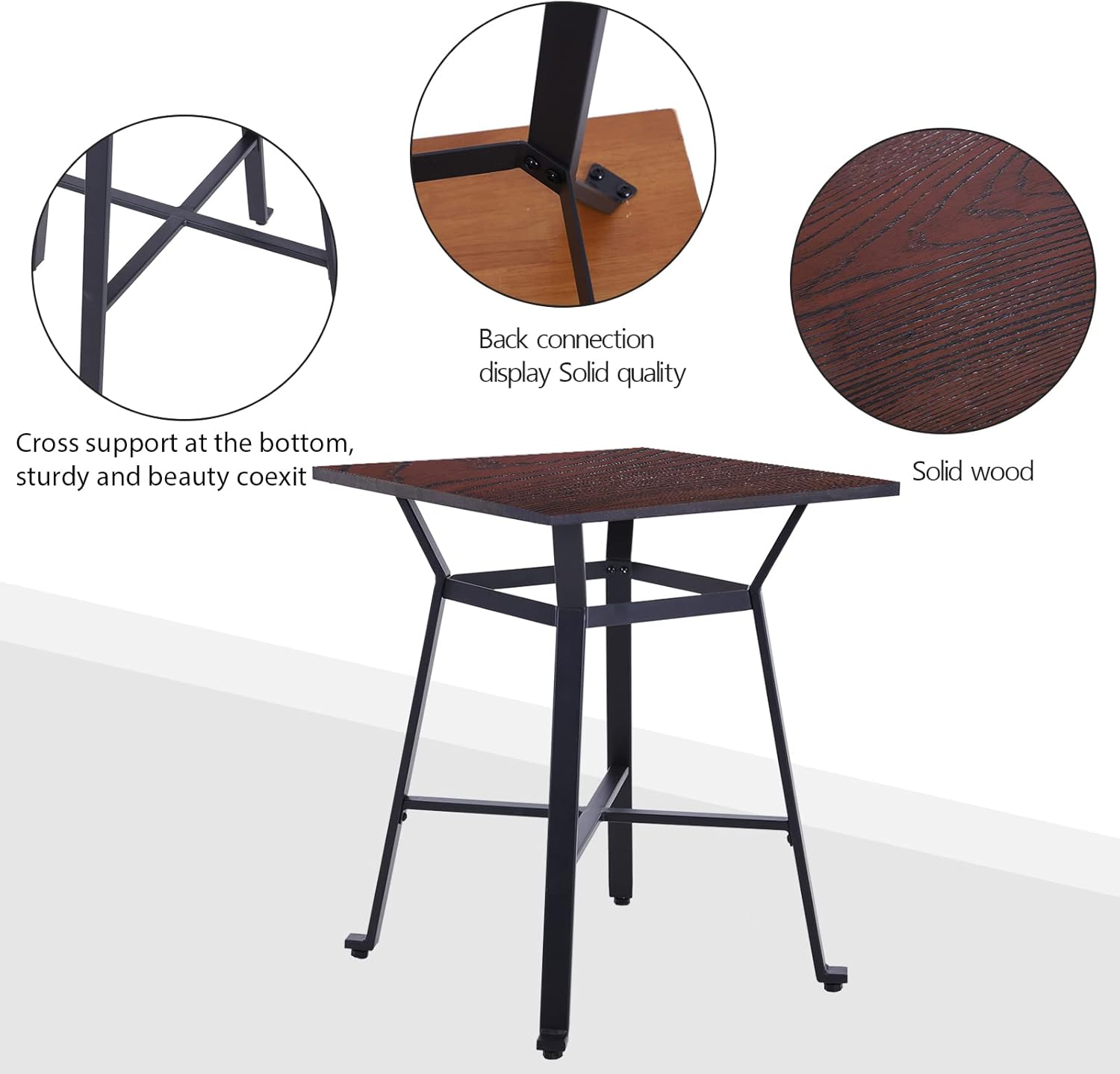 Solid Wood Square Bar Table with Metal Frame M18504