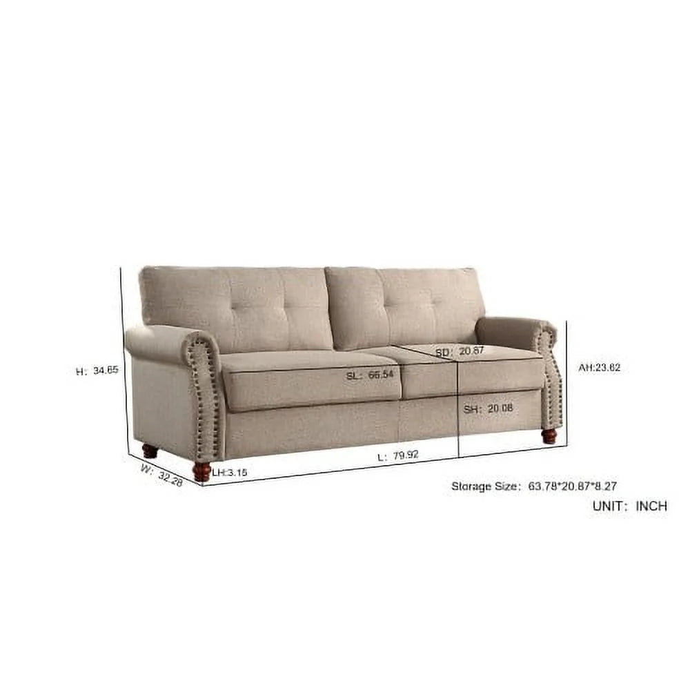 Beige Linen Upholstered Storage Sofa with Tufted Cushions C59978