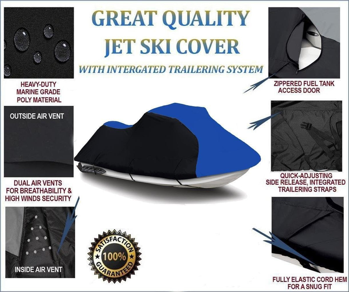 Black/Blue Heavy-Duty 600 Denier Jet Ski PWC Cover 2 Seater Y4357