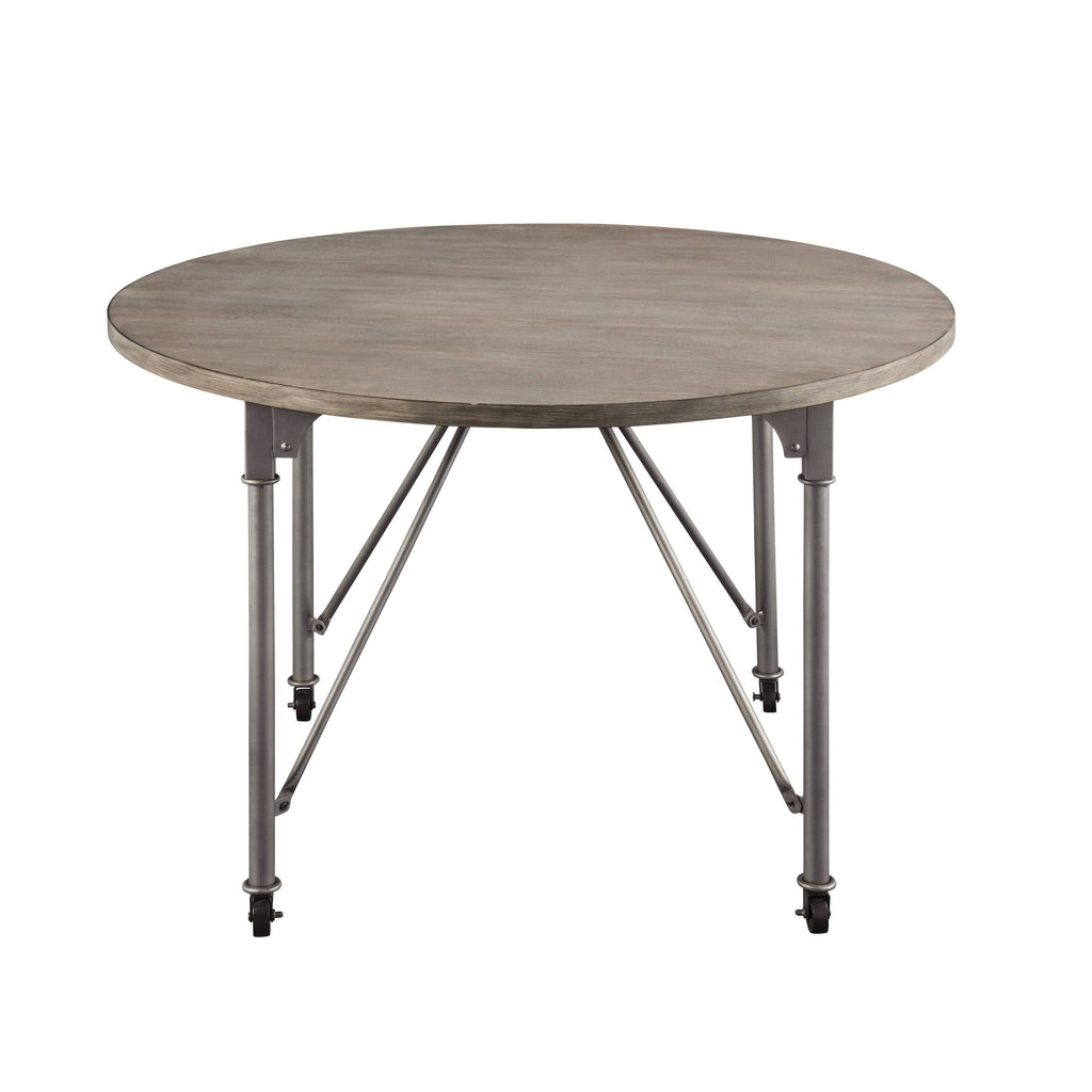 Metal Dining Table with Circular Wooden Top and Caster Wheels Gray M14500