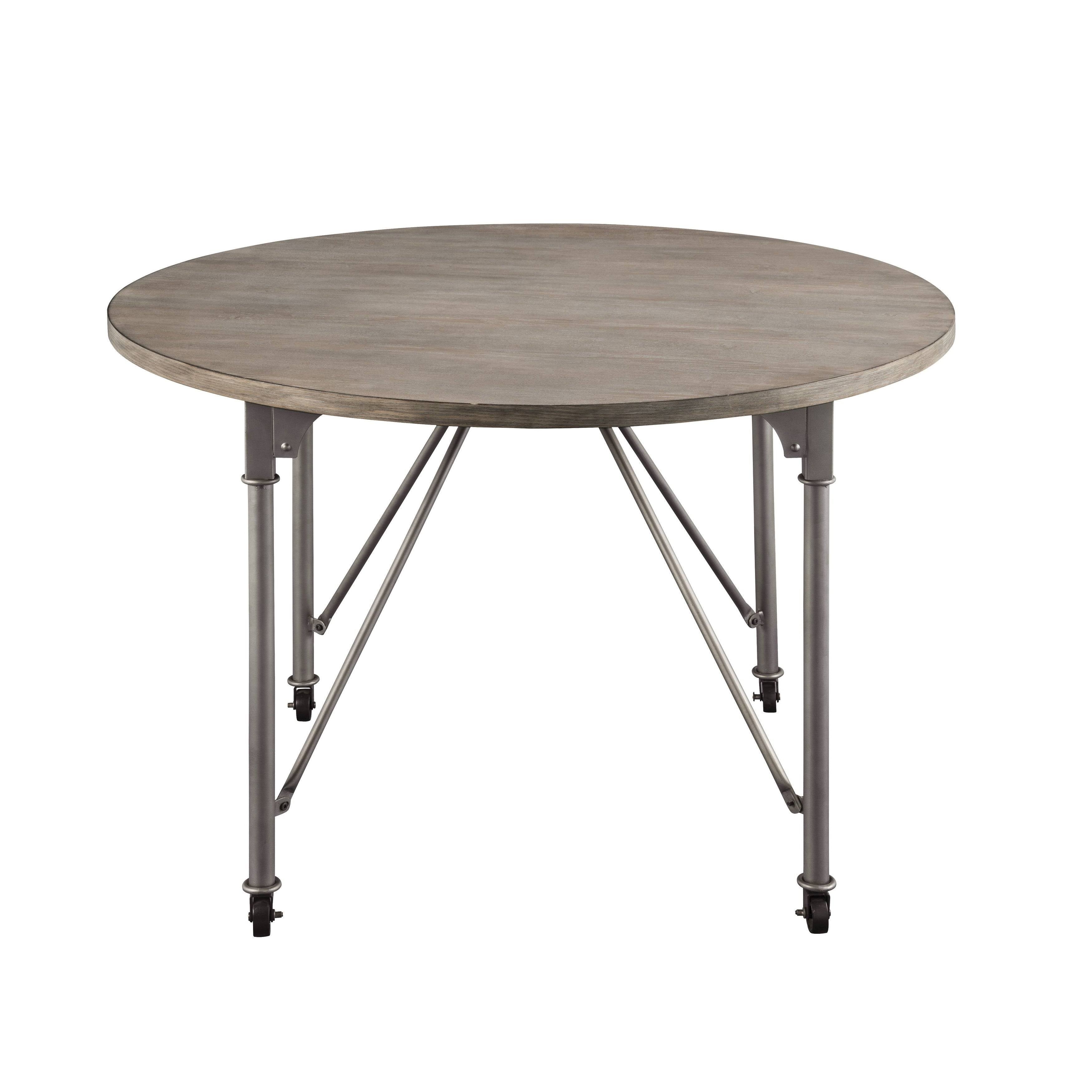 Metal Dining Table with Circular Wooden Top and Caster Wheels Gray M14500