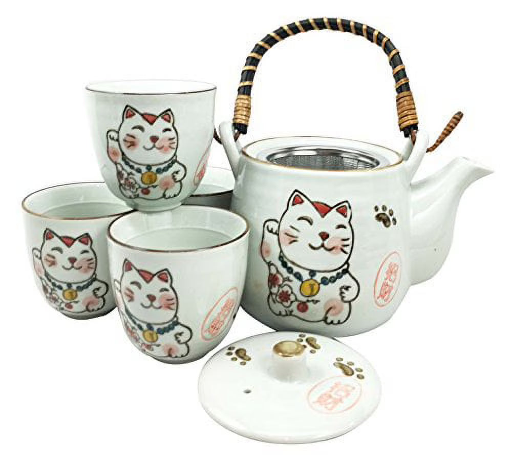 White Ceramic Tea Pot and Cups Set Serves 4 N9608